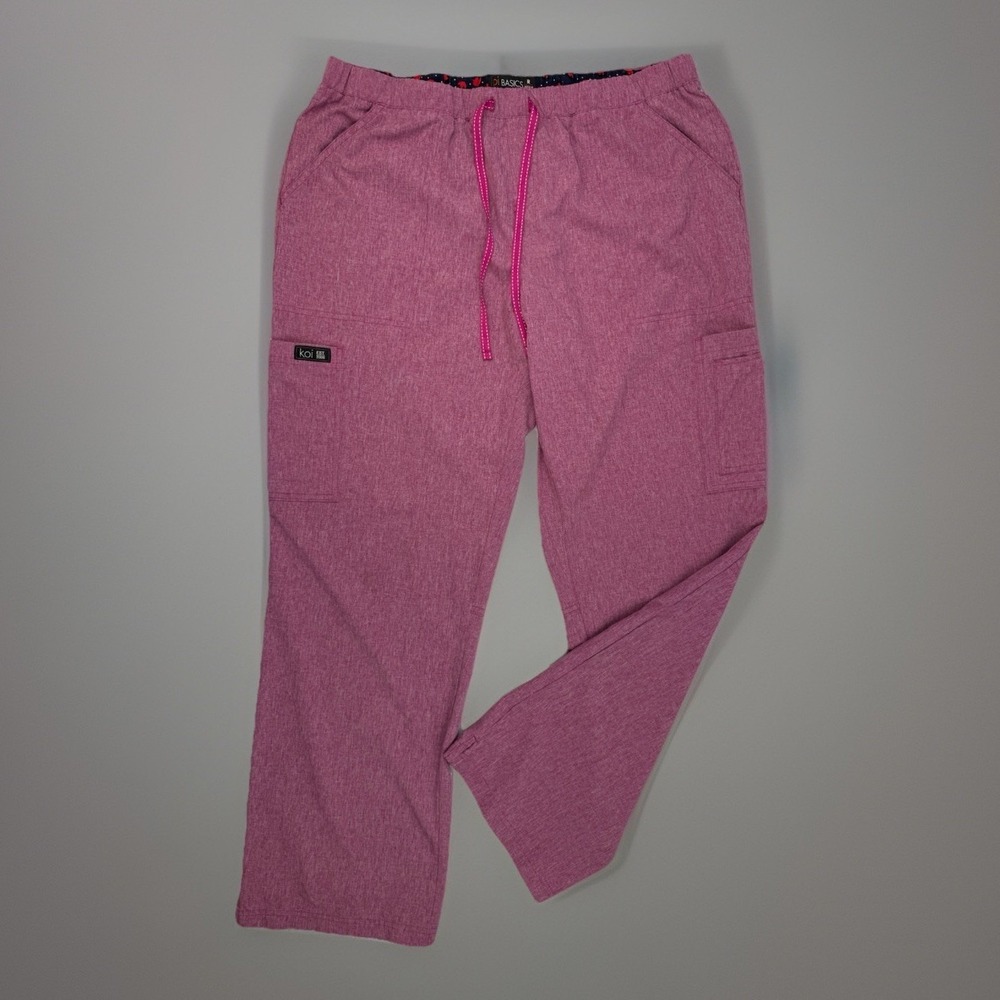Koi Scrub Pants Womes Pink Cargo Pocket Nursing Medical Stretch Poly Sz M Reg